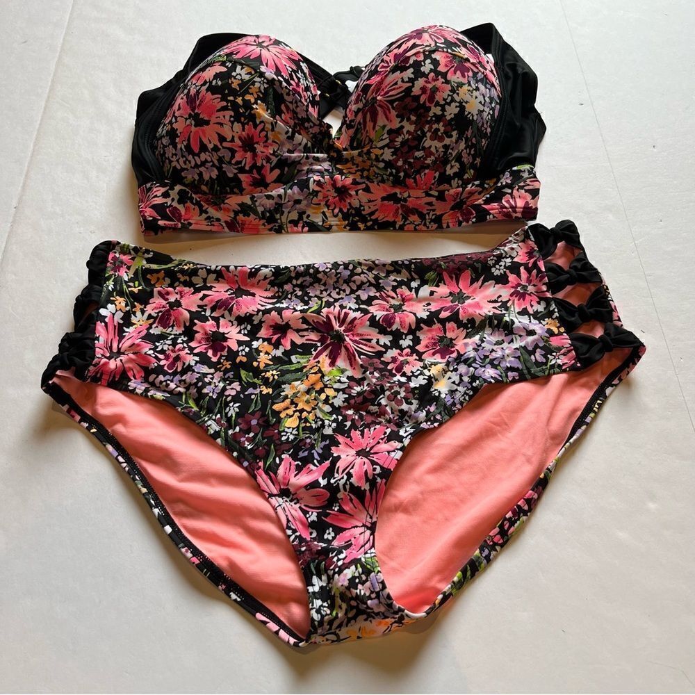 Allure Women's 2 Piece Swim Suit Black/Pink/Multi Size 3- 22/24